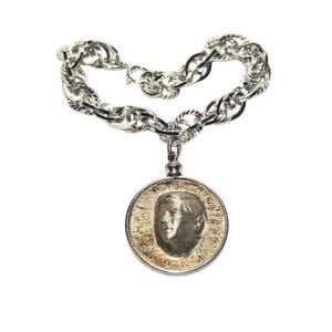 Vintage 1964 John F Kennedy Silver Half Dollar Charm Bracelet